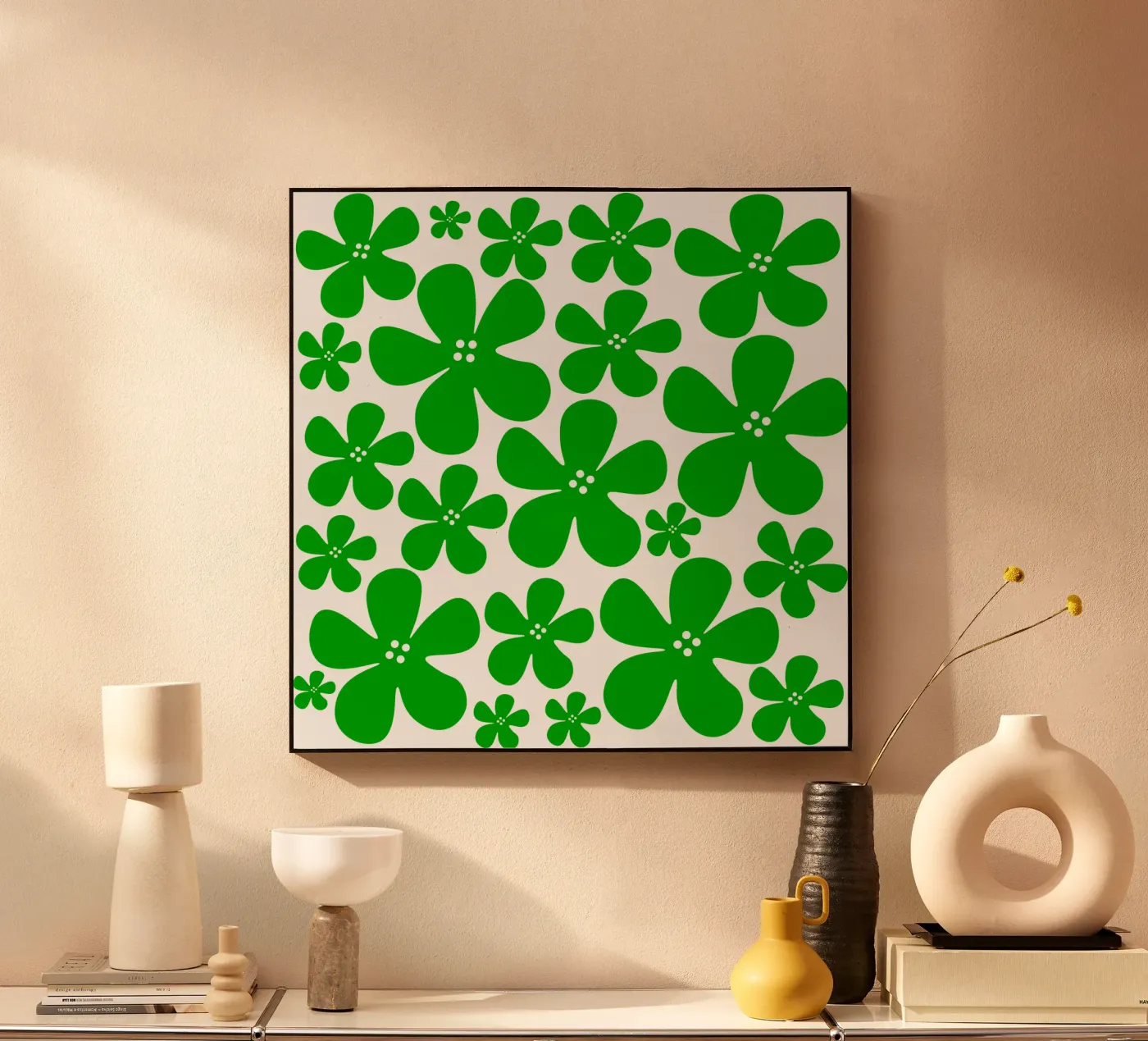 Green flowers pattern alluminio dibond da baobabprintstore
