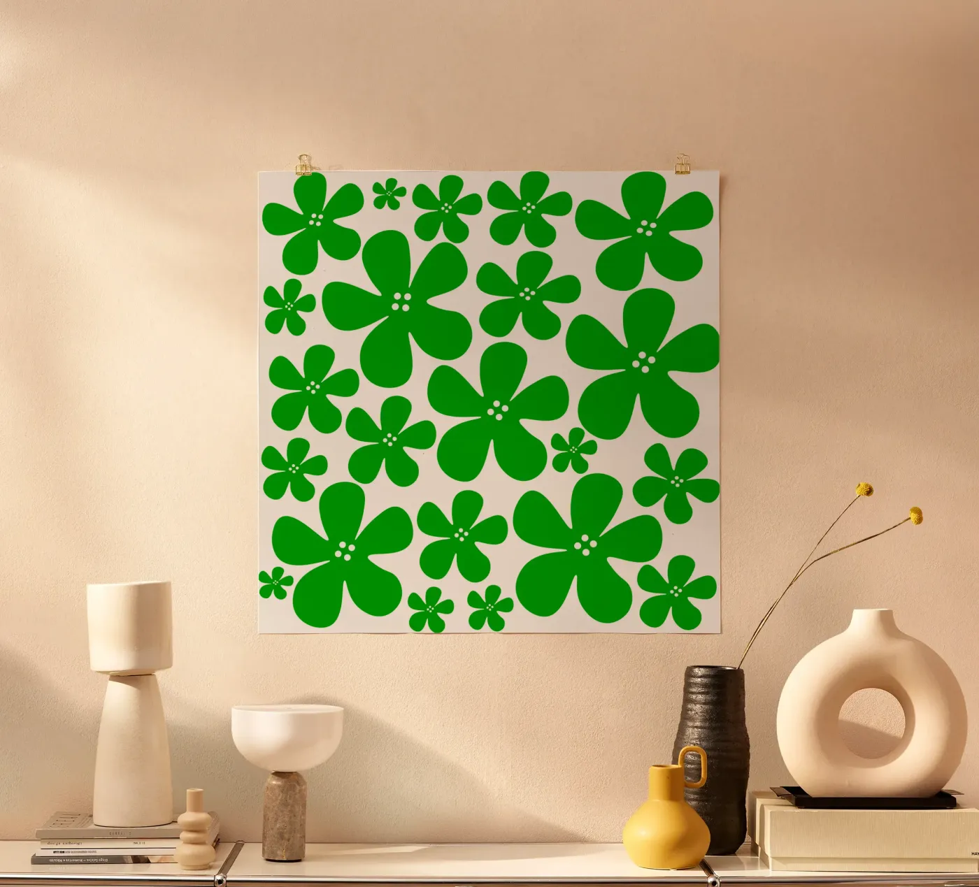 Green flowers pattern poster da baobabprintstore