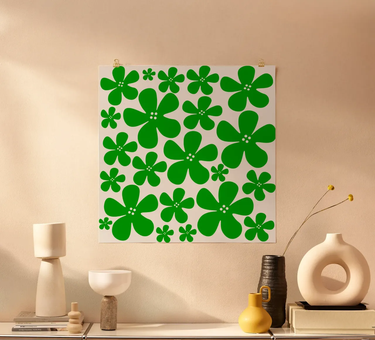 Green flowers pattern poster da baobabprintstore