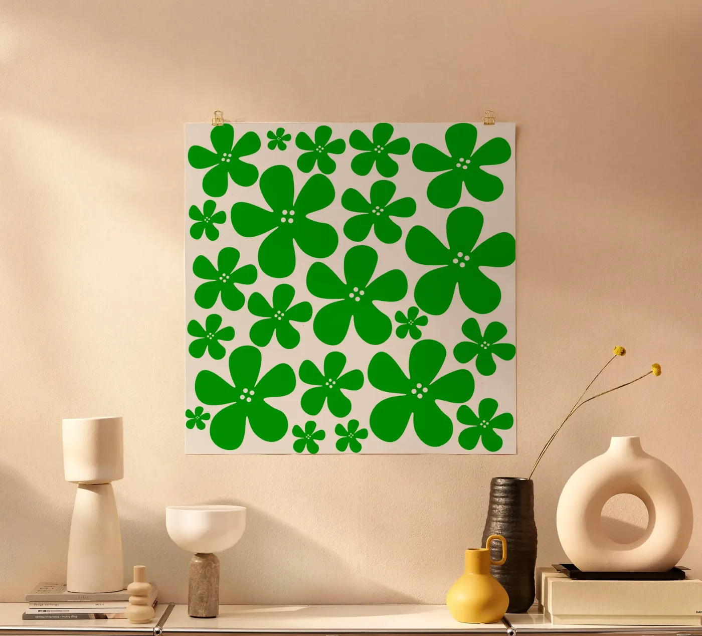 Green flowers pattern poster by baobabprintstore