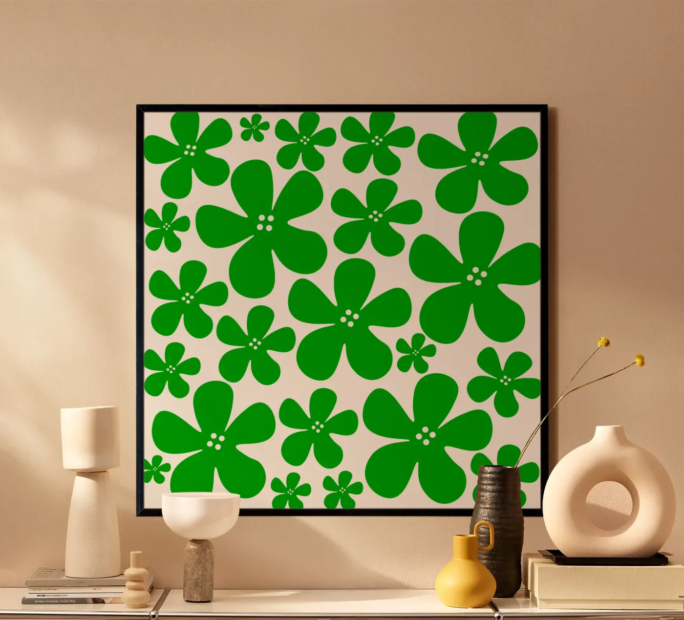 Green flowers pattern poster da baobabprintstore