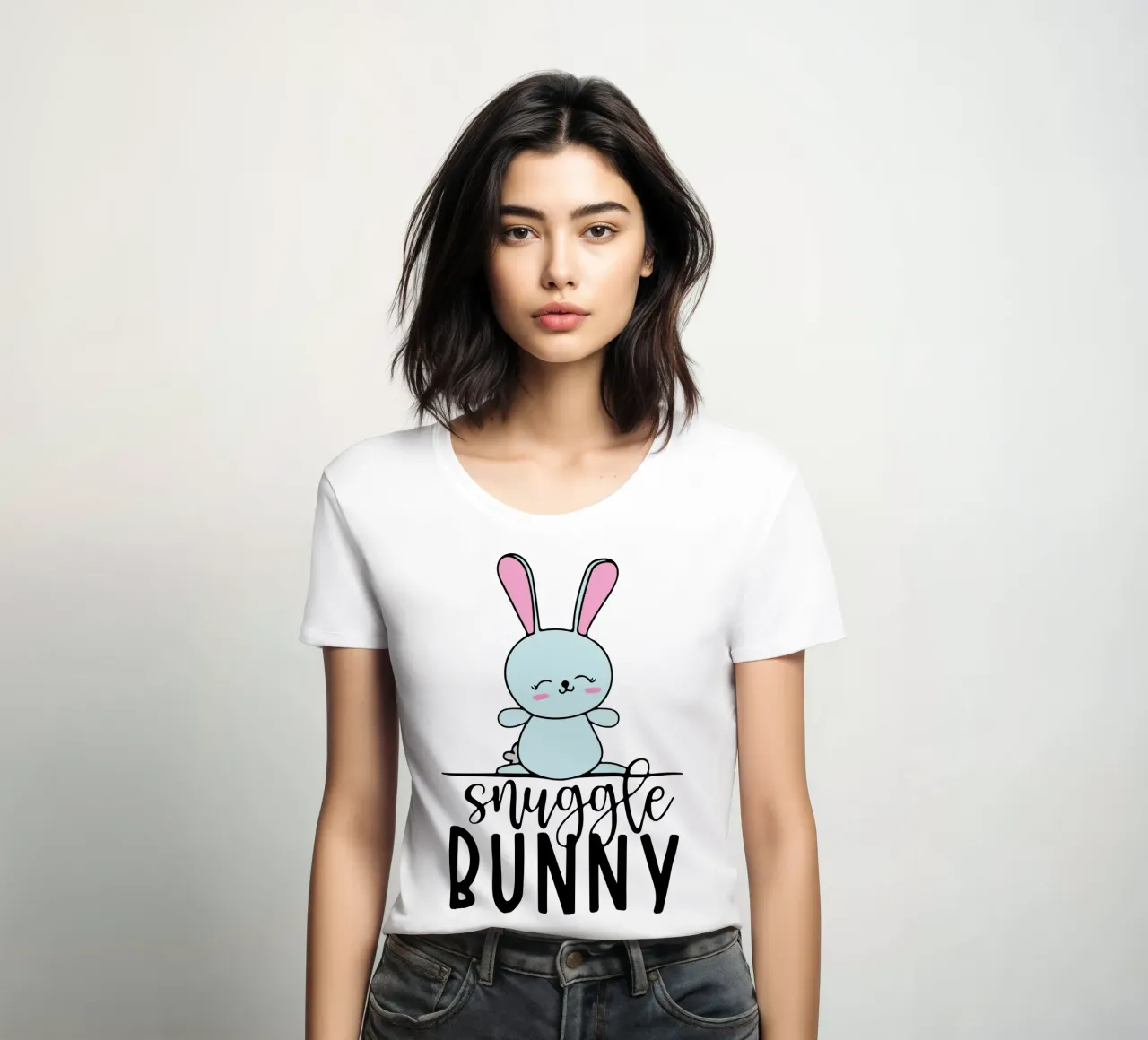 snuggle bunny art design women's fitted t-shirt by ririedis