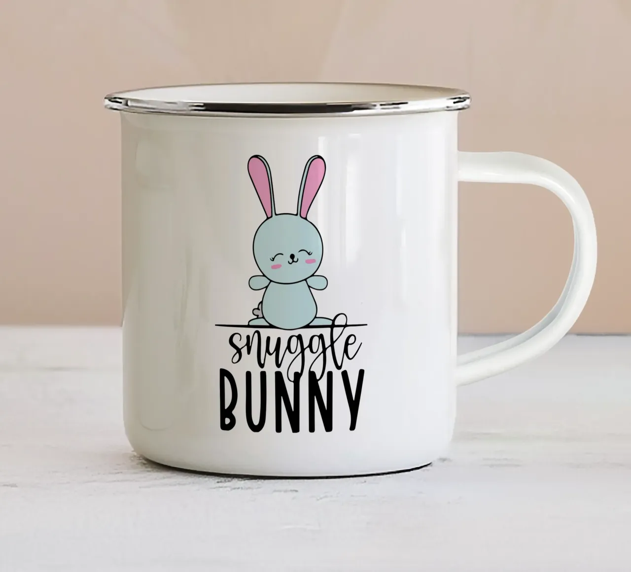 coniglietto snuggle art design tazza in smalto da ririedis