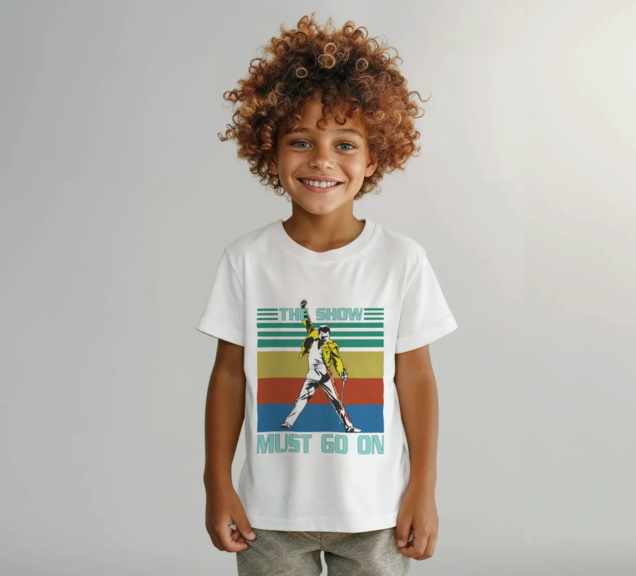 lo spettacolo deve continuare Freddie Mercury art design t-shirt bambini da ririedis