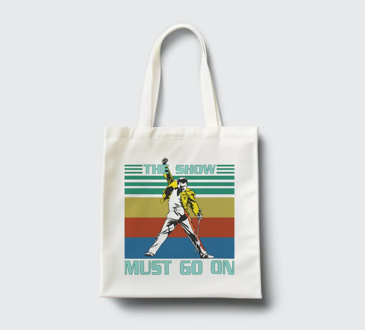 lo spettacolo deve continuare Freddie Mercury art design borsa in juta da ririedis
