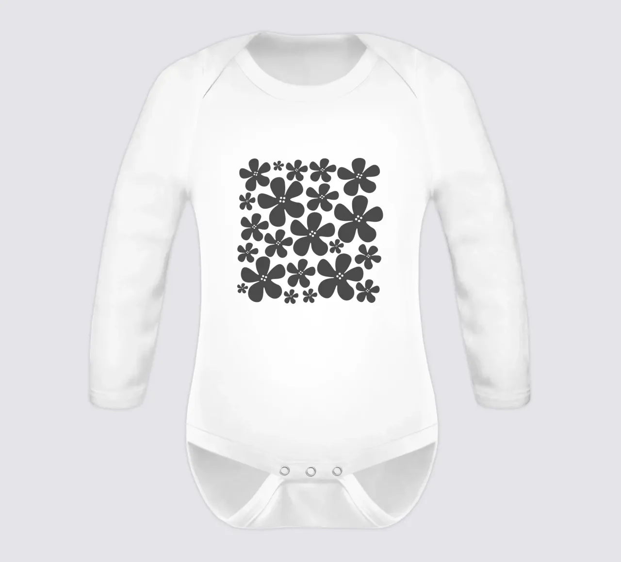 Grey flowers pattern body neonato maniche lunghe da baobabprintstore