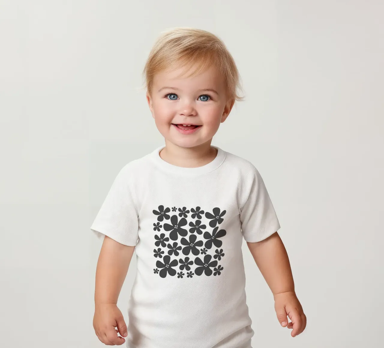 Grey flowers pattern maglietta neonato da baobabprintstore