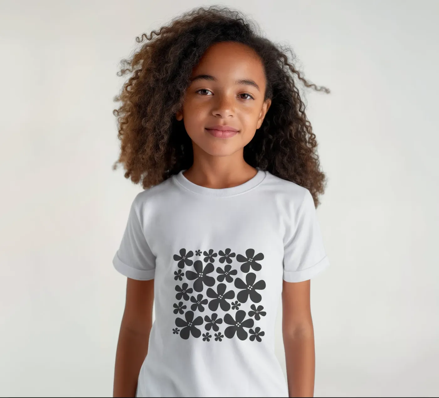 Grey flowers pattern t-shirt bambini da baobabprintstore