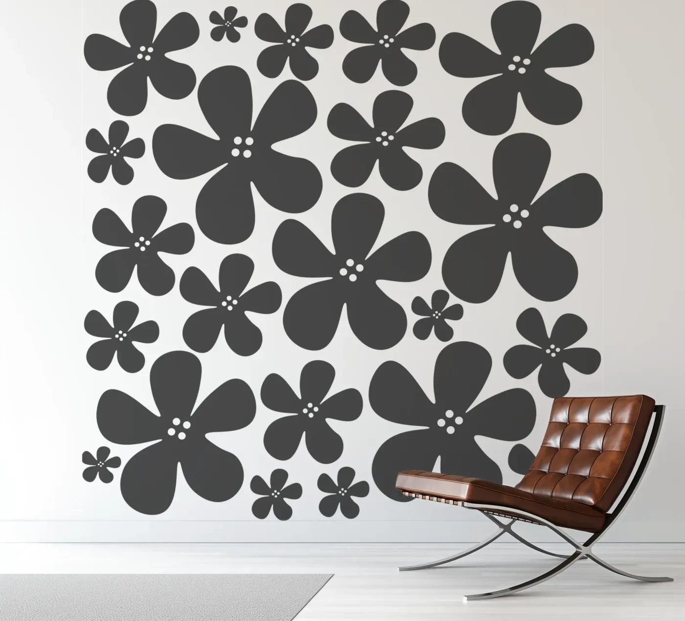 Grey flowers pattern fotobehang van baobabprintstore