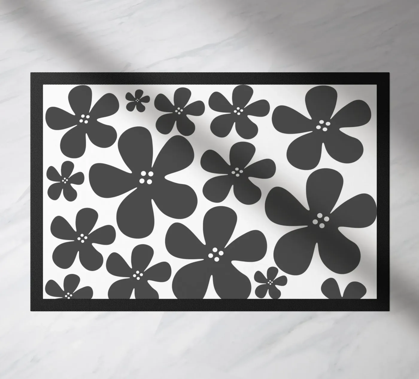 Grey flowers pattern deurmat van baobabprintstore