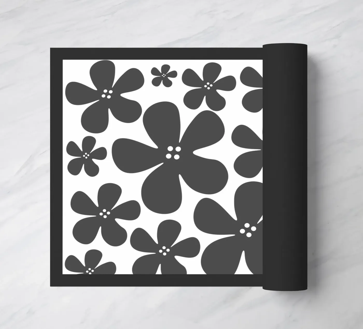 Grey flowers pattern deurmat van baobabprintstore