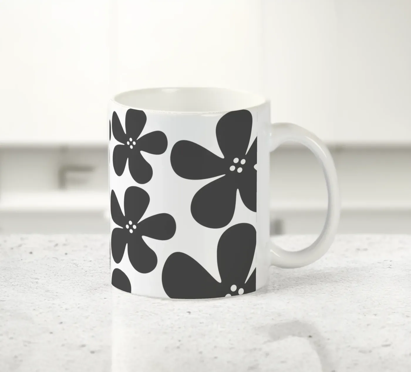 Grey flowers pattern ceramic mug by baobabprintstore