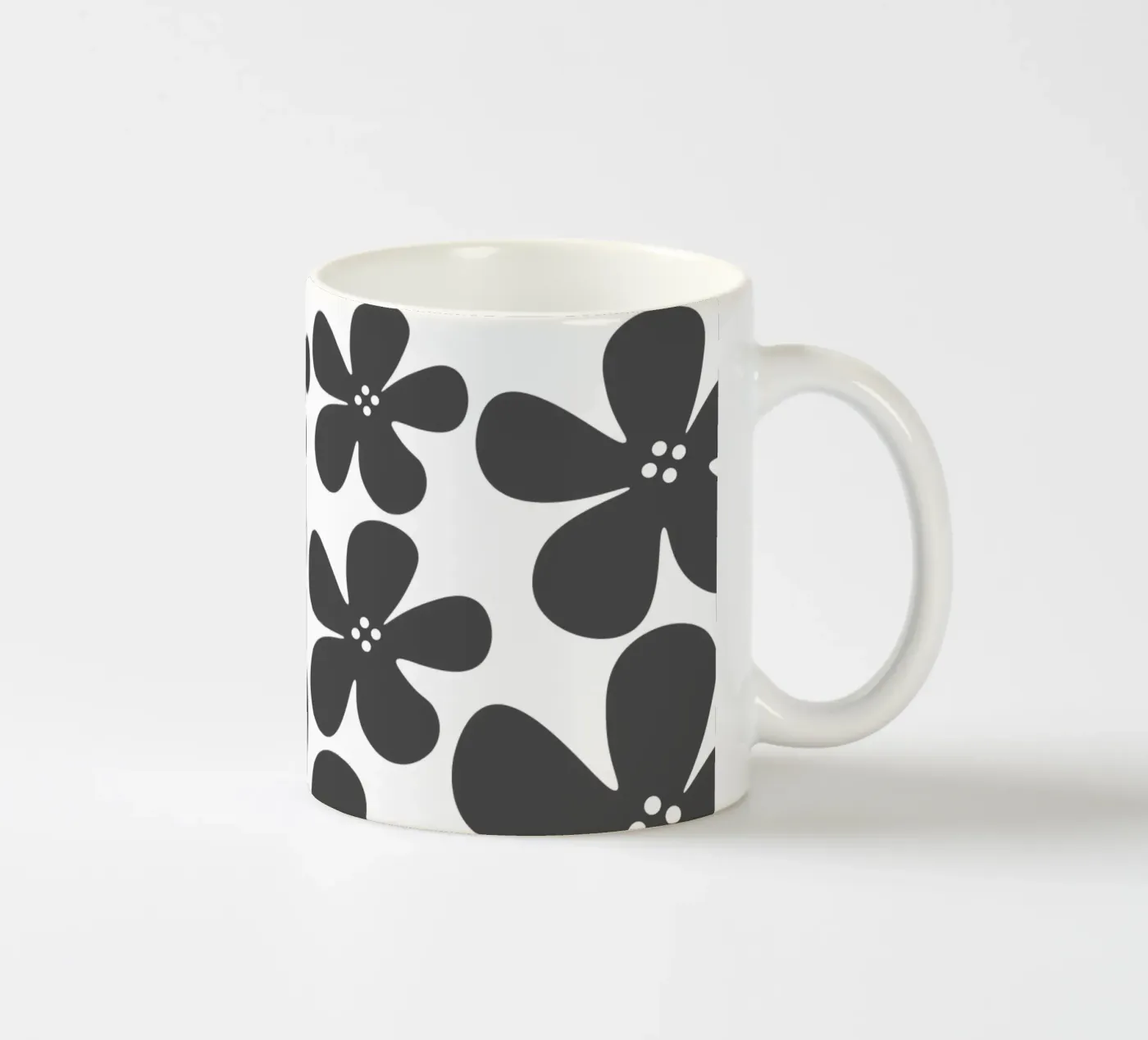 Grey flowers pattern ceramic mug by baobabprintstore