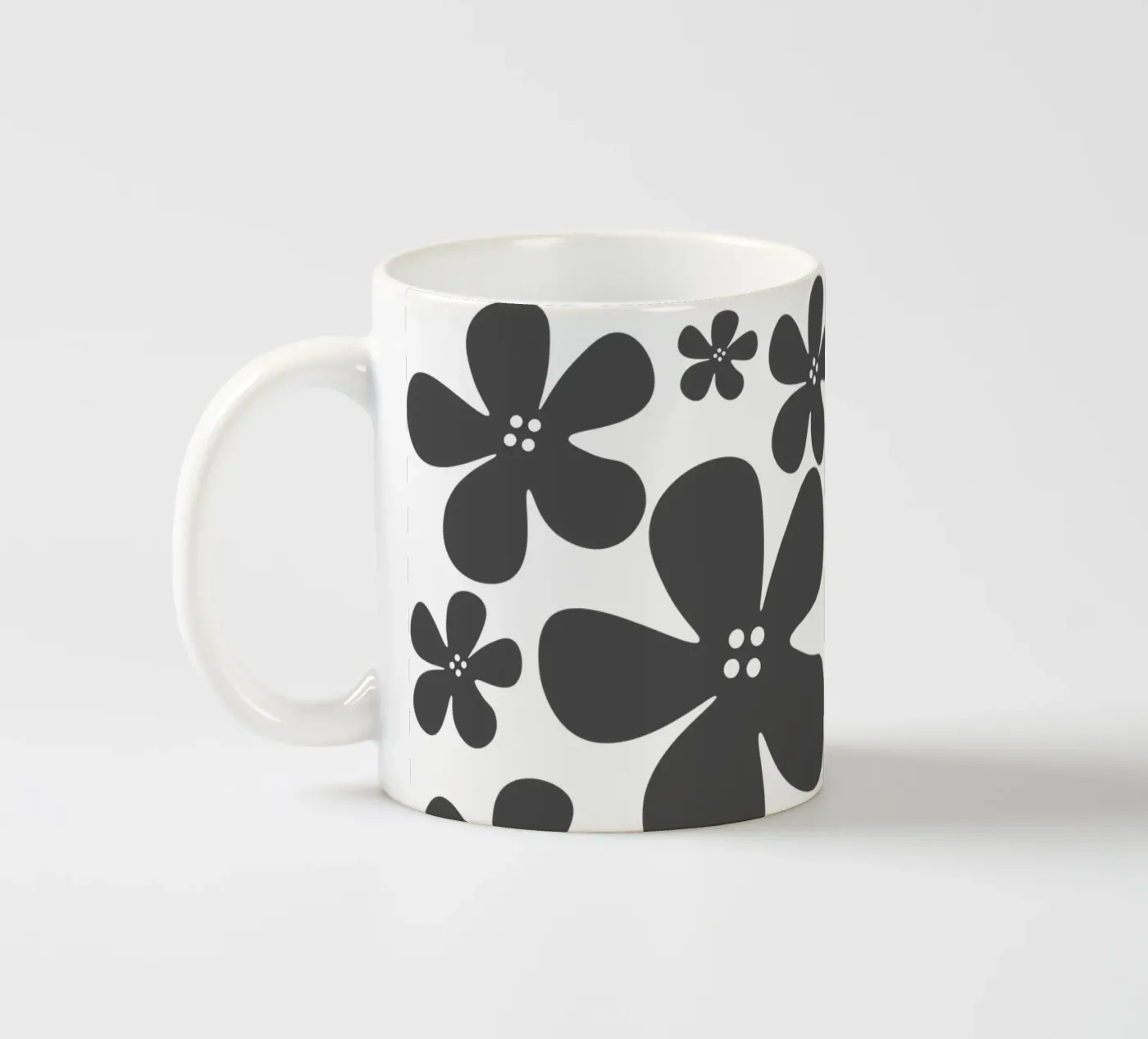 Grey flowers pattern ceramic mug by baobabprintstore