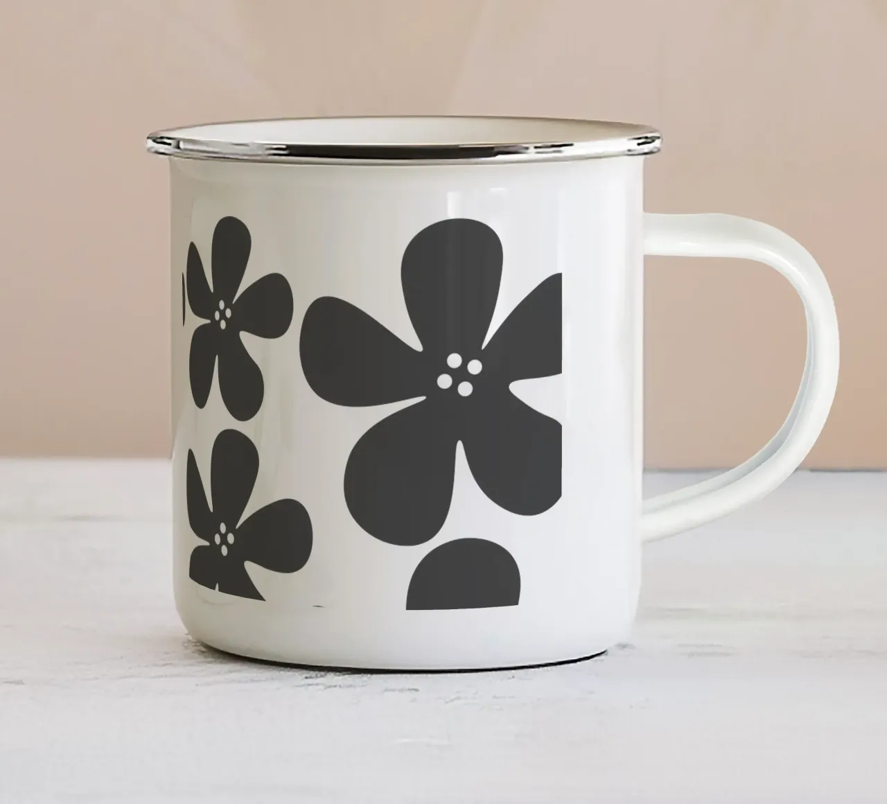 Grey flowers pattern tazza in smalto da baobabprintstore