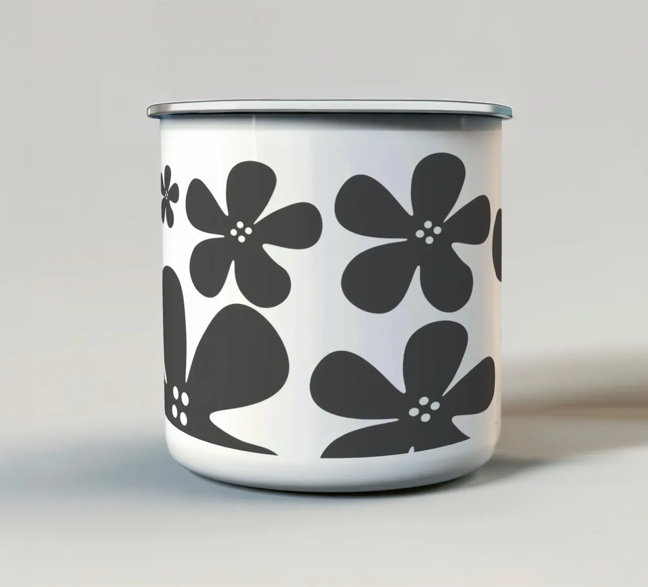 Grey flowers pattern tazza in smalto da baobabprintstore