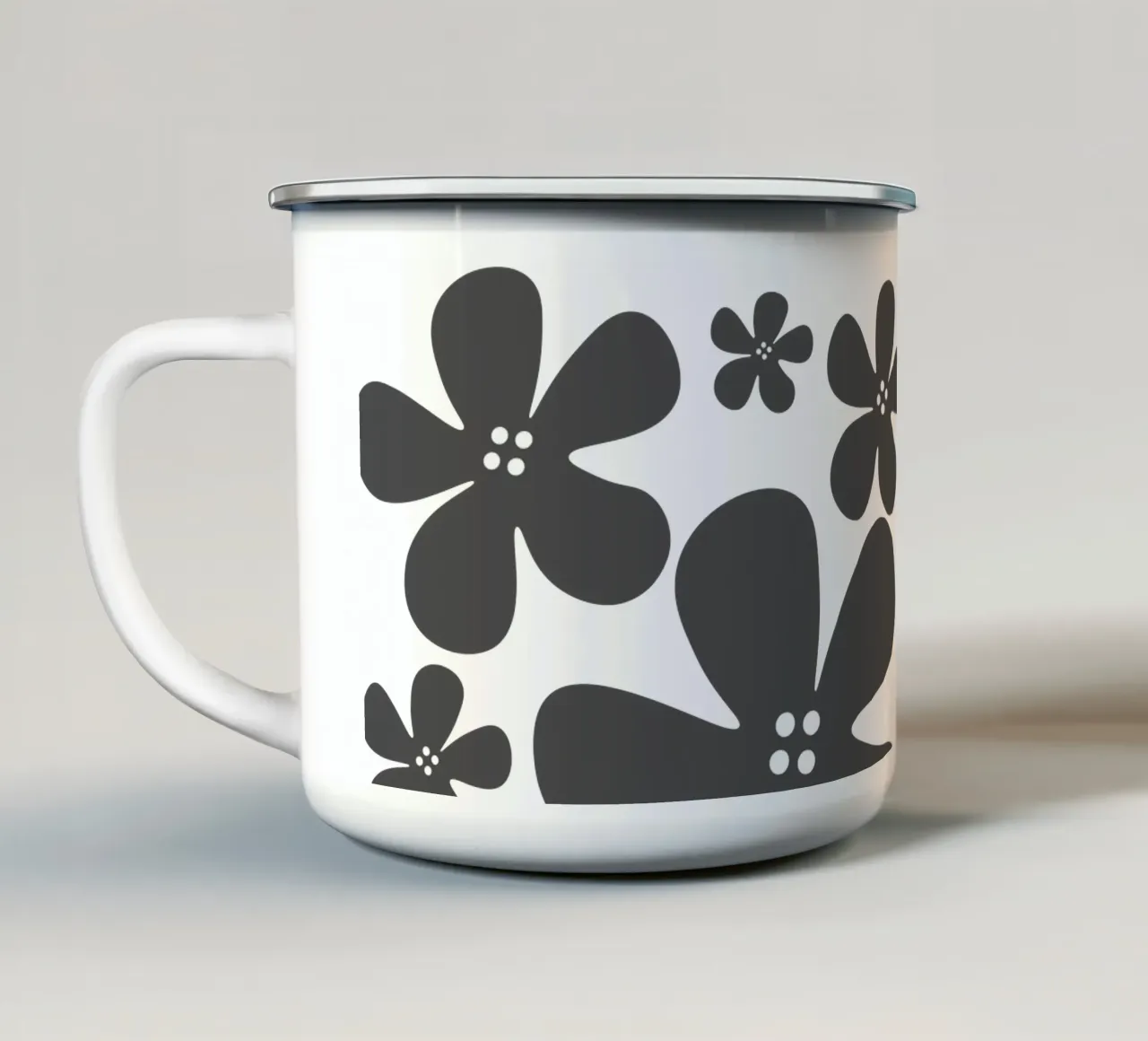 Grey flowers pattern tazza in smalto da baobabprintstore