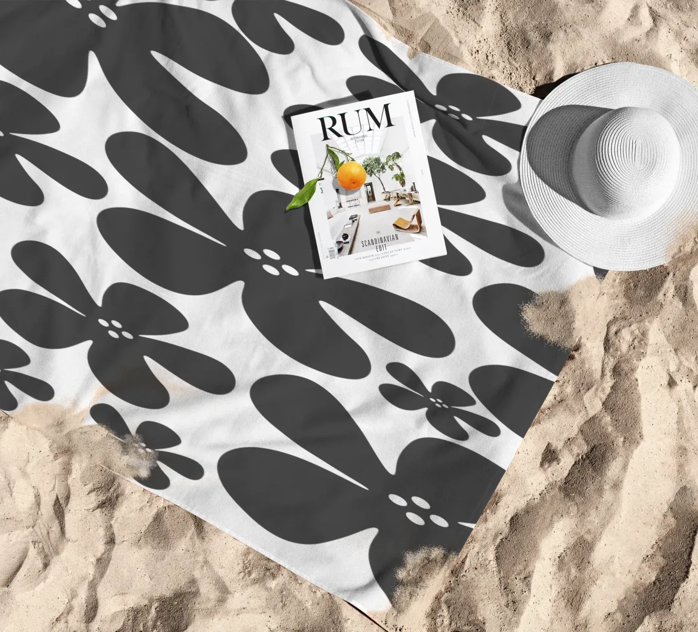 Grey flowers pattern telo mare da baobabprintstore