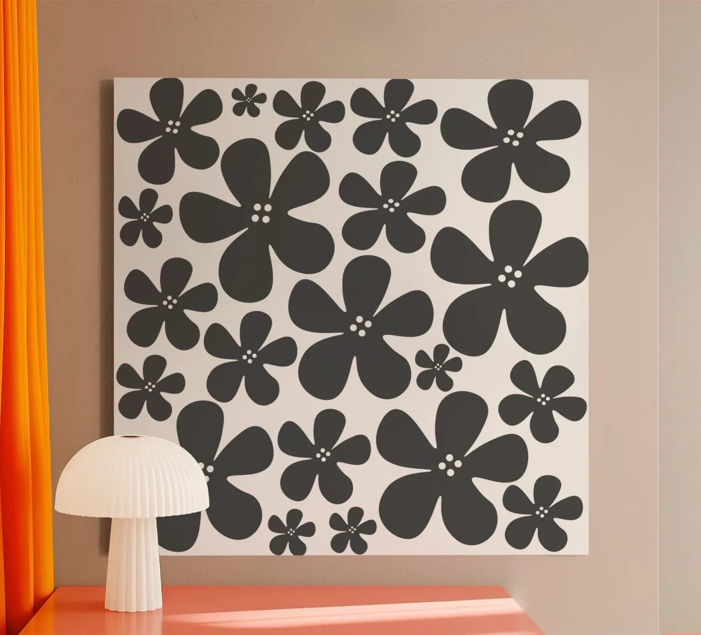 Grey flowers pattern tela da baobabprintstore