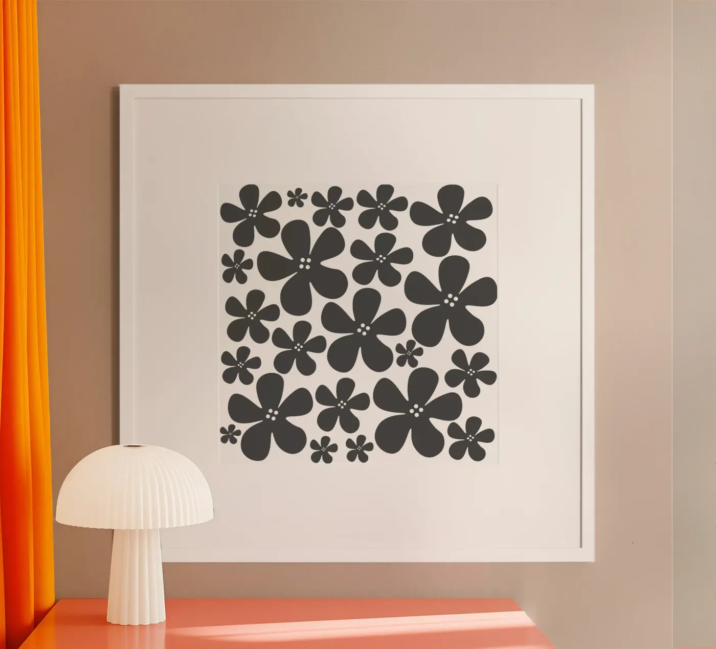 Grey flowers pattern poster van baobabprintstore