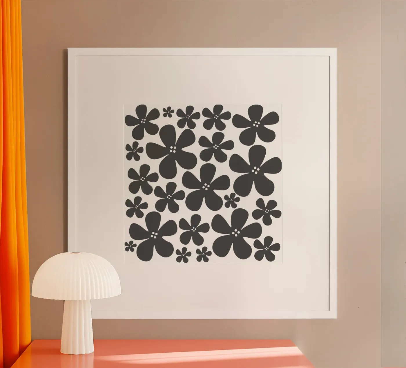 Grey flowers pattern Poster von baobabprintstore