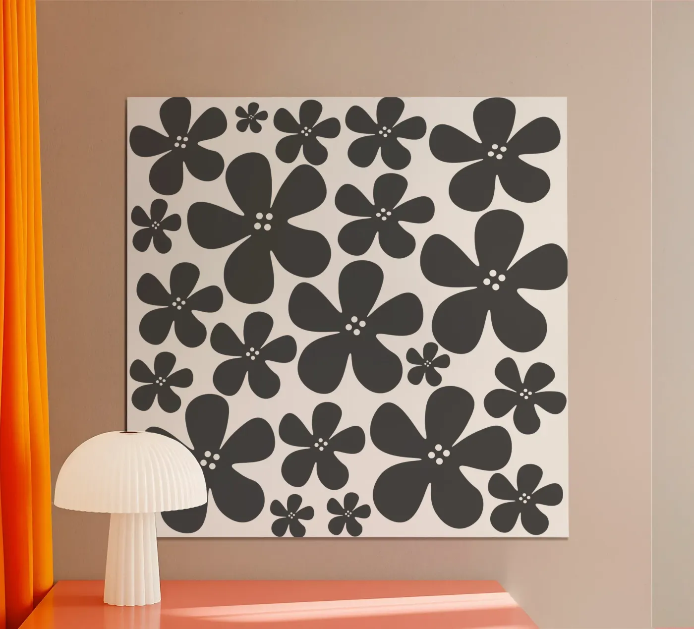 Grey flowers pattern poster van baobabprintstore