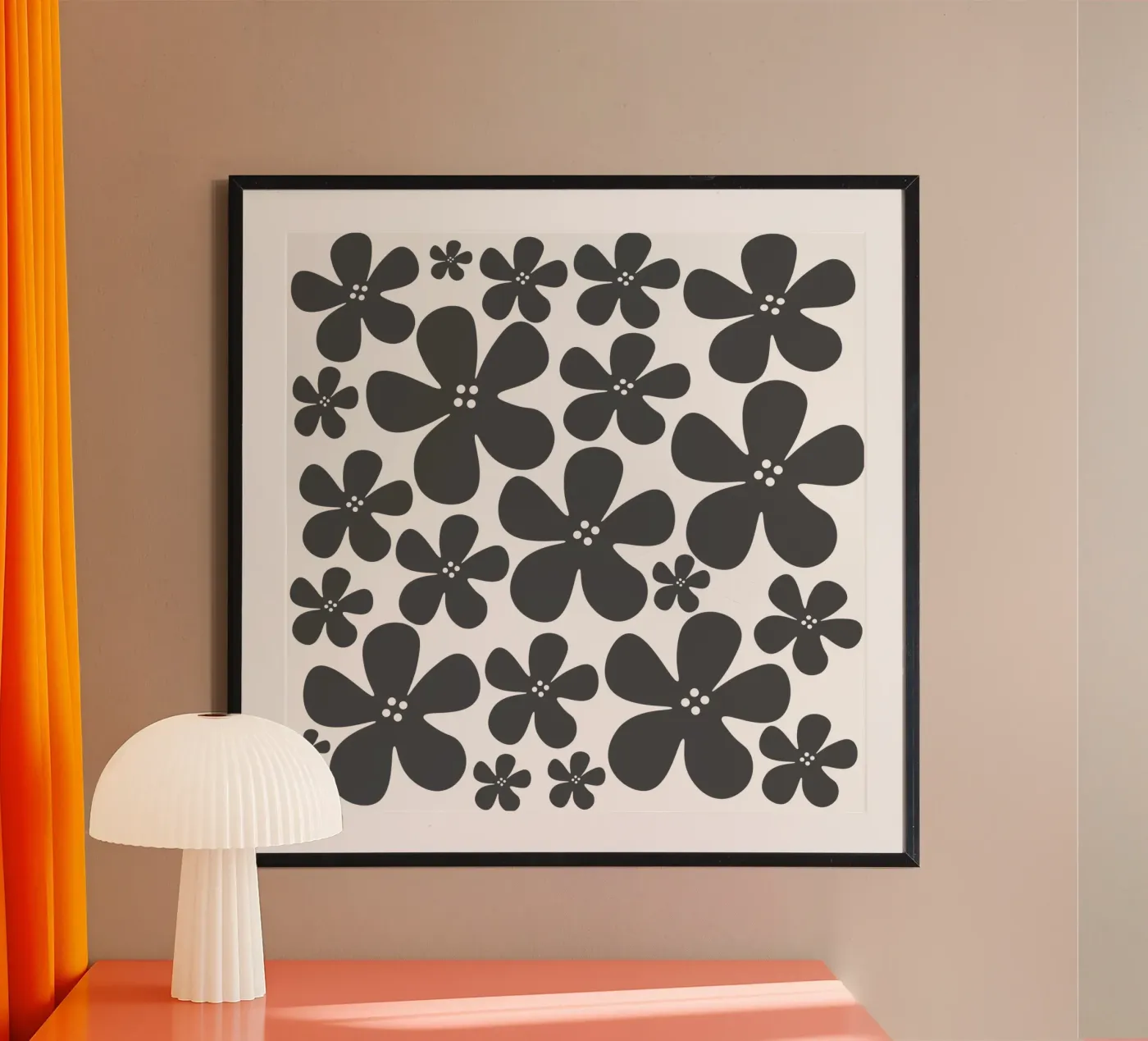 Grey flowers pattern poster van baobabprintstore