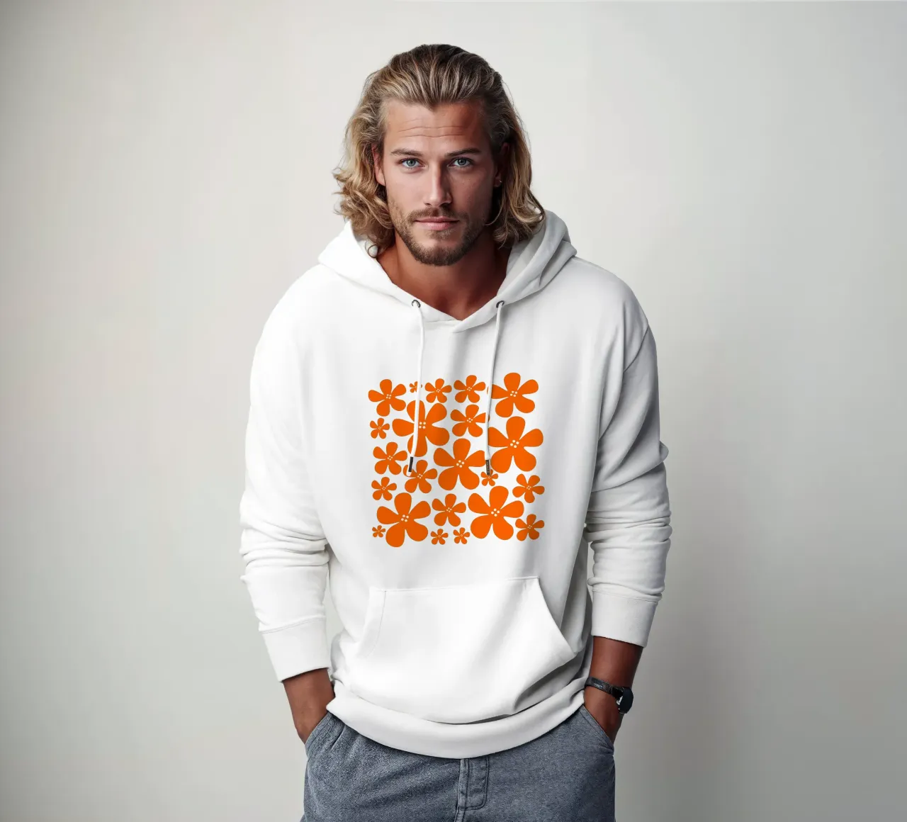 Orange flowers pattern felpa con cappuccio da baobabprintstore