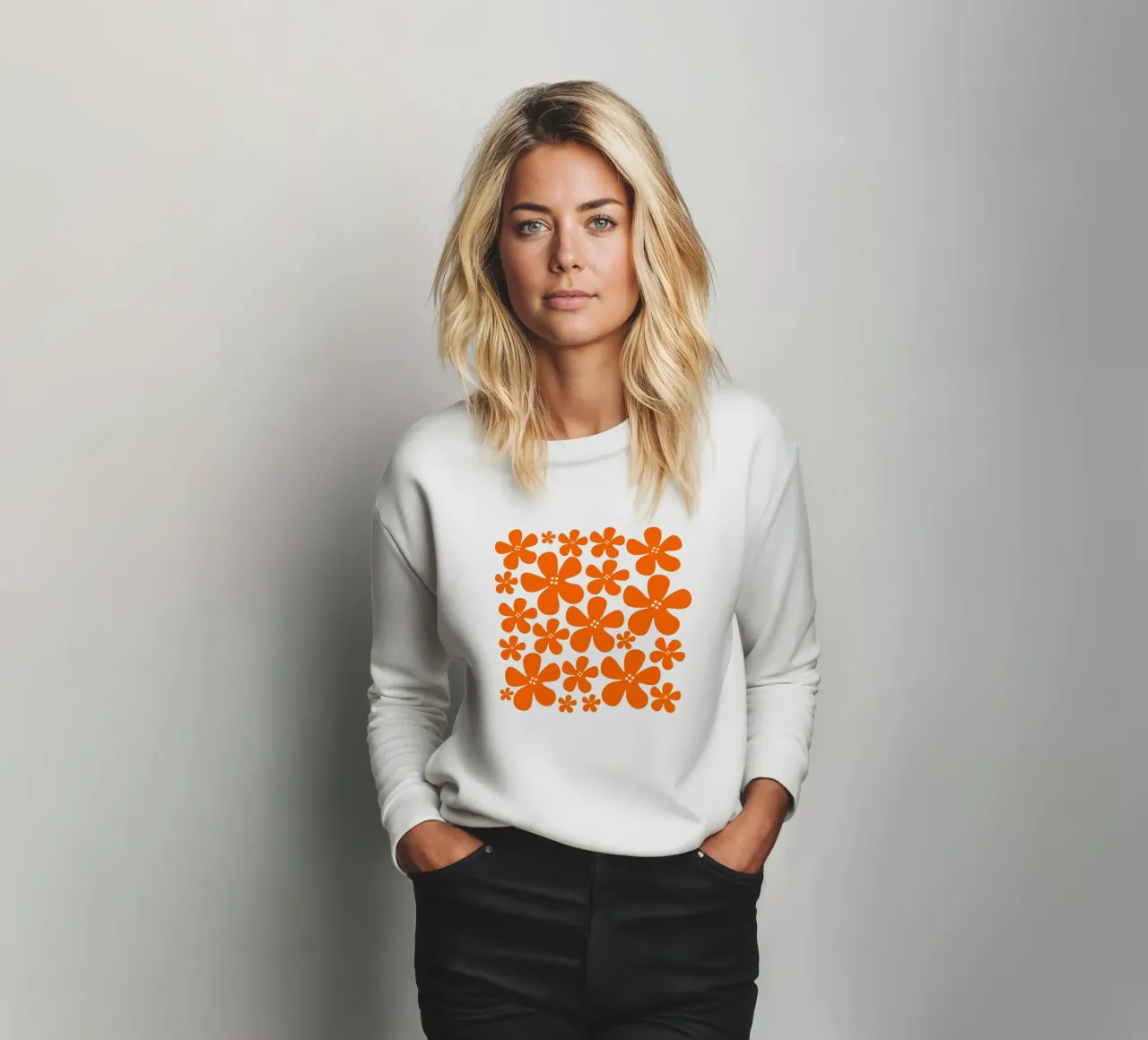 Orange flowers pattern felpa da baobabprintstore