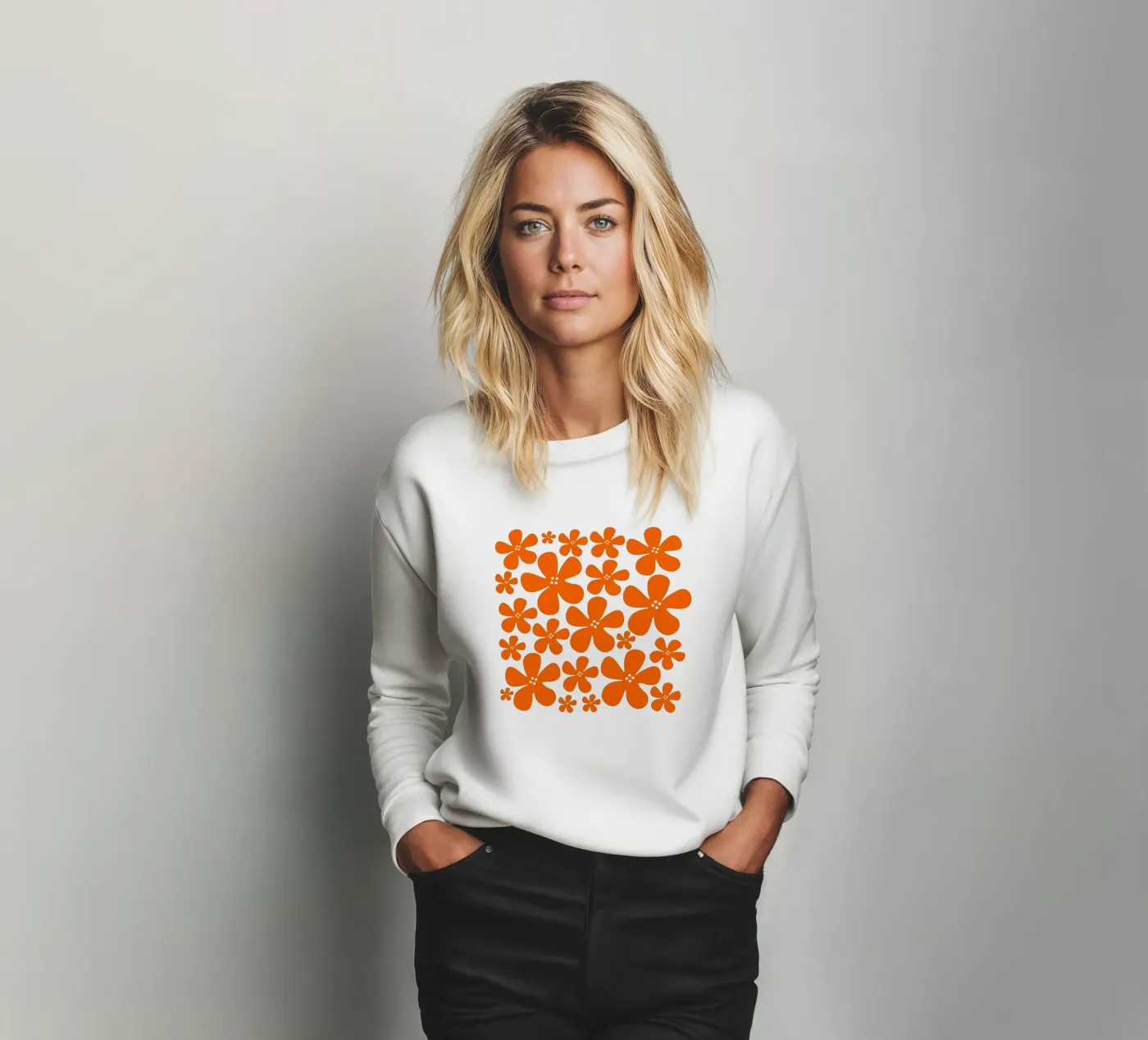 Orange flowers pattern felpa da baobabprintstore