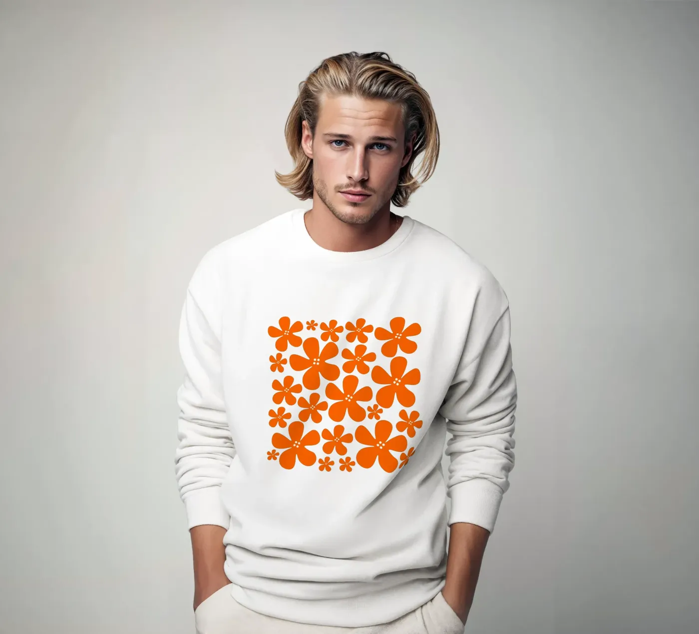 Orange flowers pattern felpa da baobabprintstore