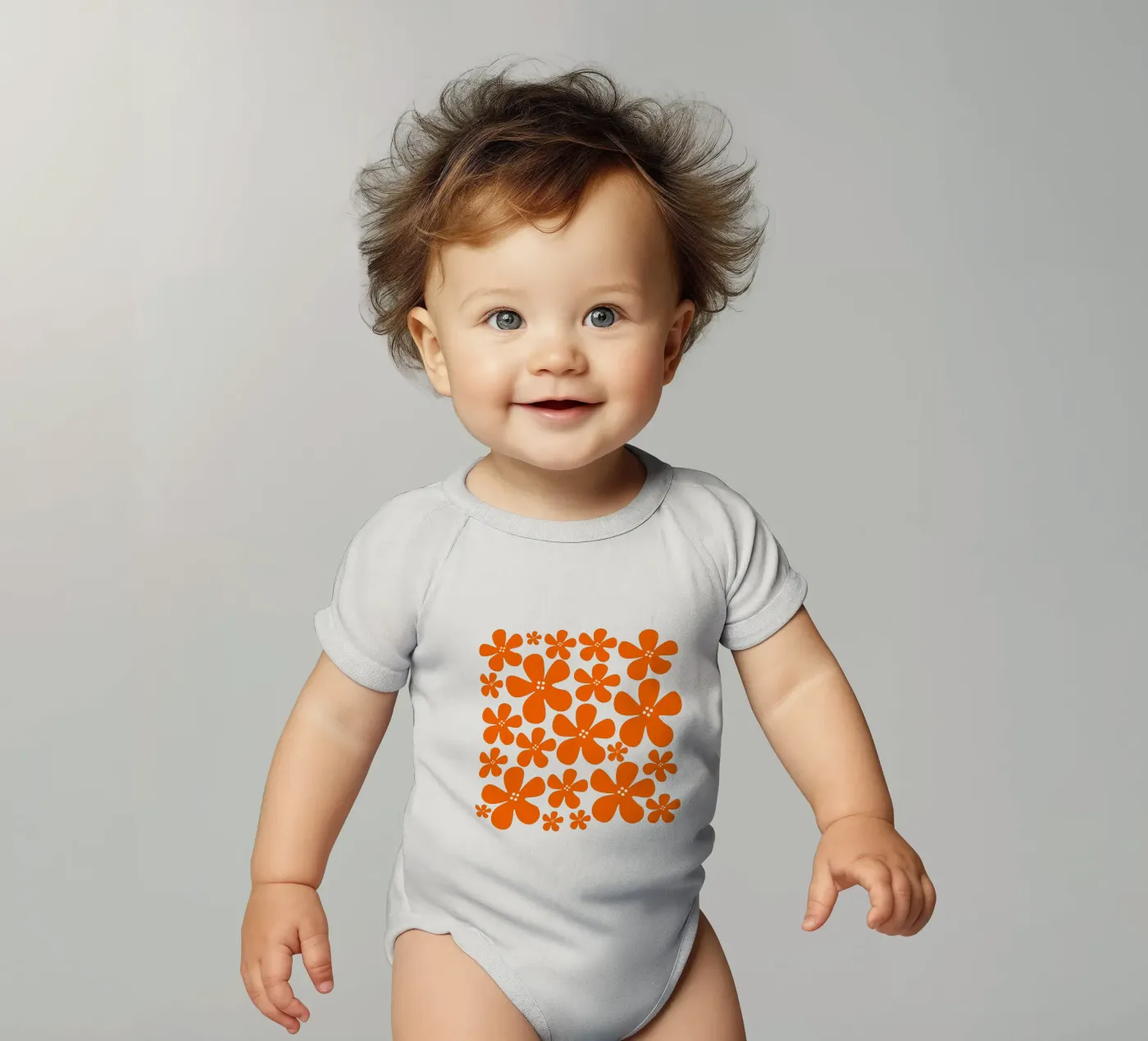 Orange flowers pattern body bébé de baobabprintstore