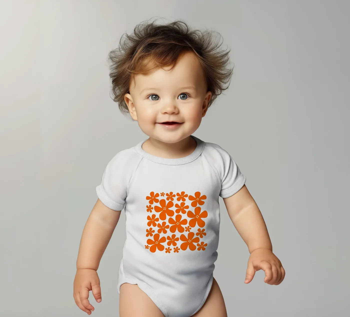 Orange flowers pattern body bébé de baobabprintstore