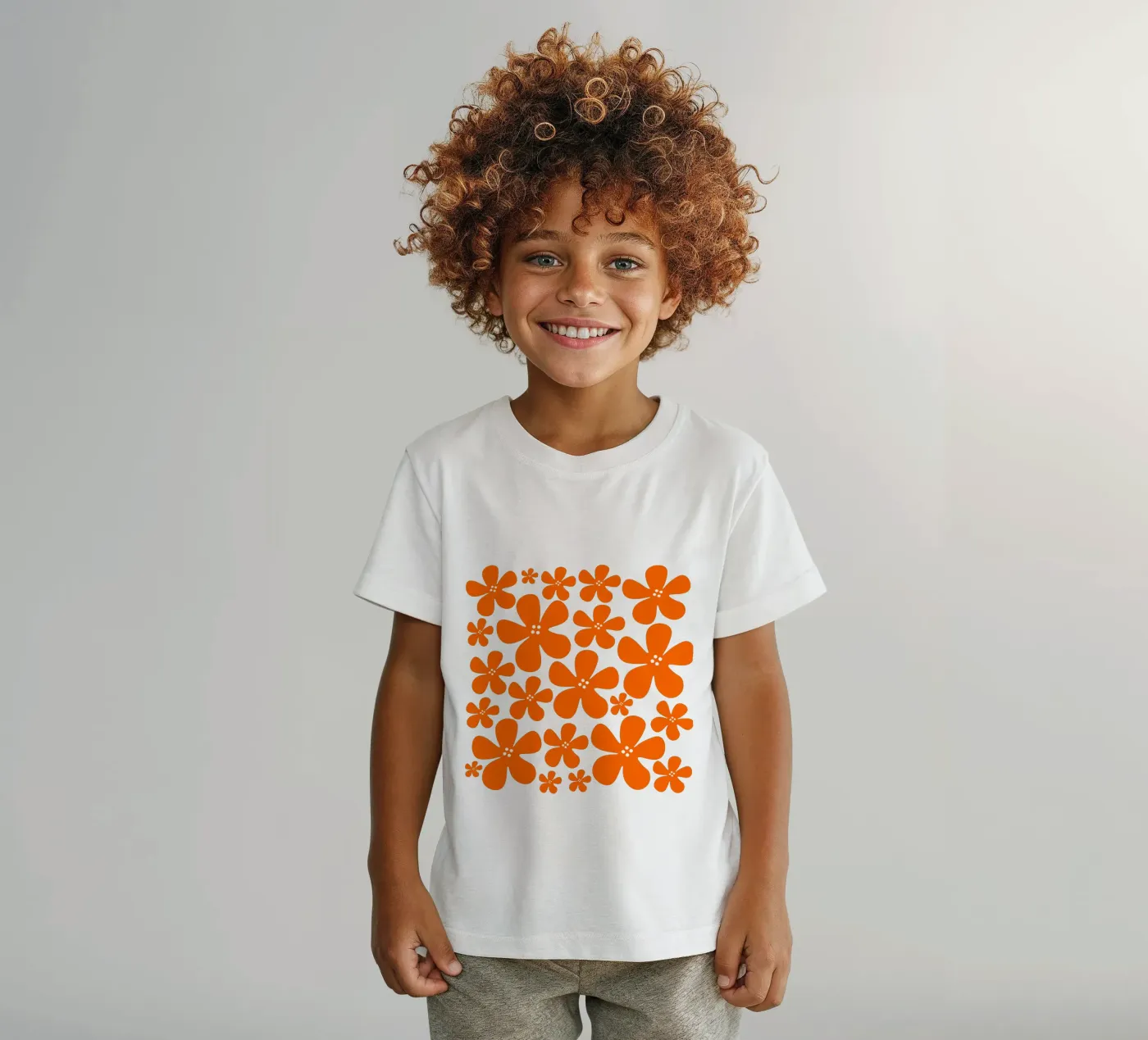 Orange flowers pattern t-shirt bambini da baobabprintstore