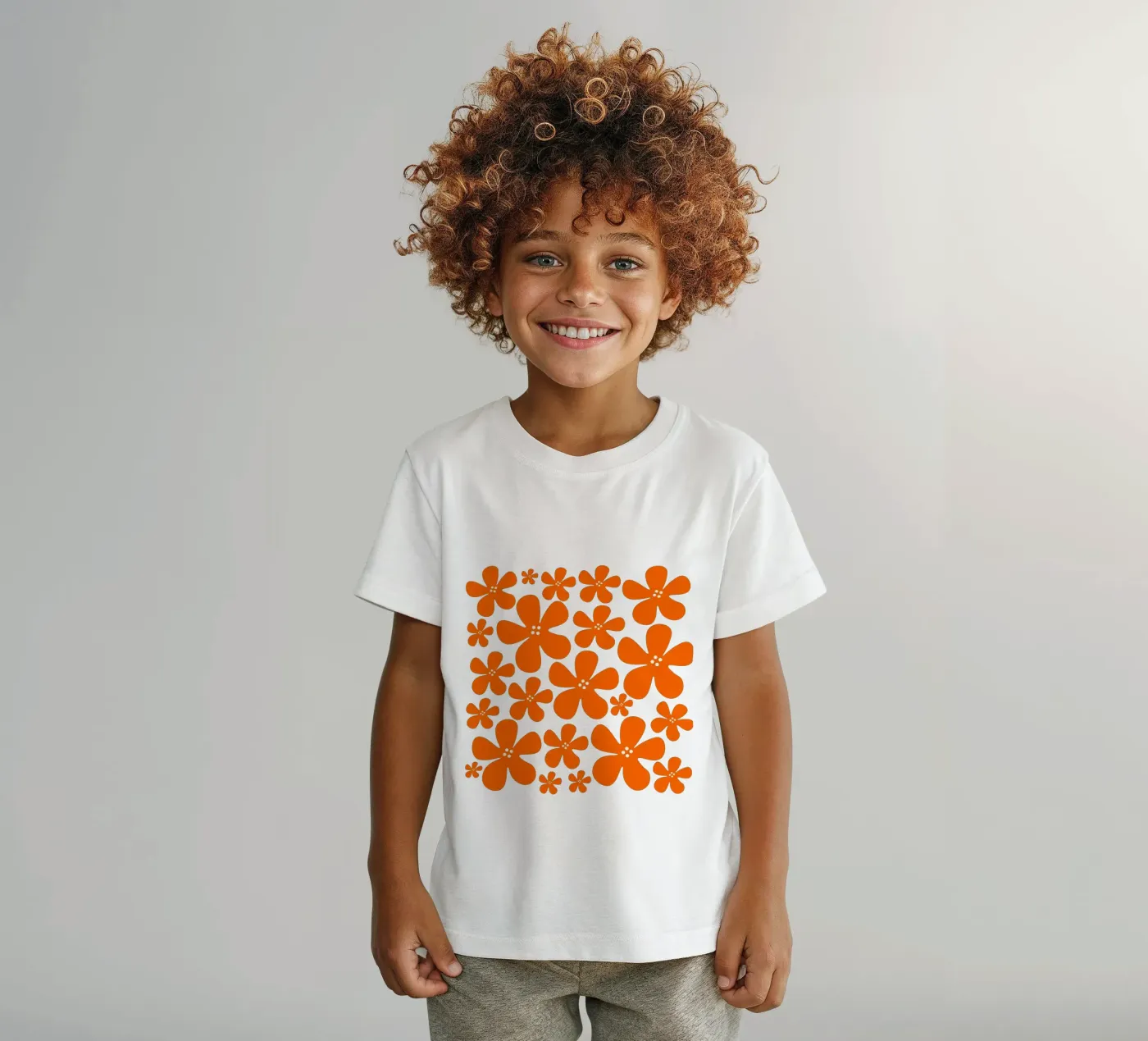Orange flowers pattern t-shirt bambini da baobabprintstore