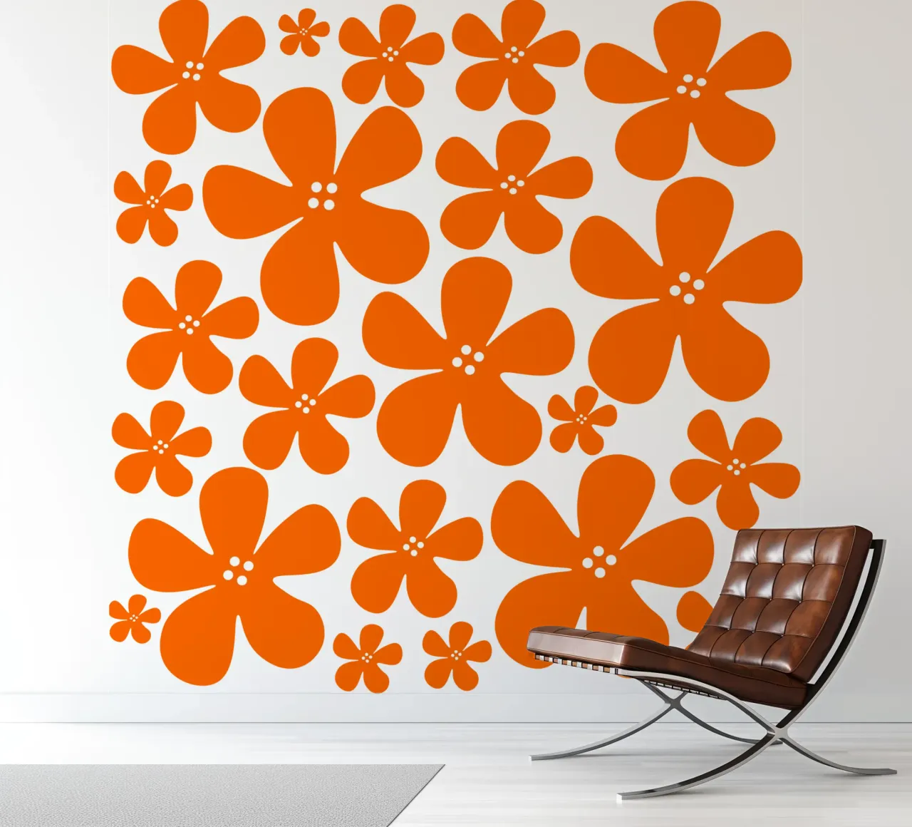 Orange flowers pattern fotobehang van baobabprintstore