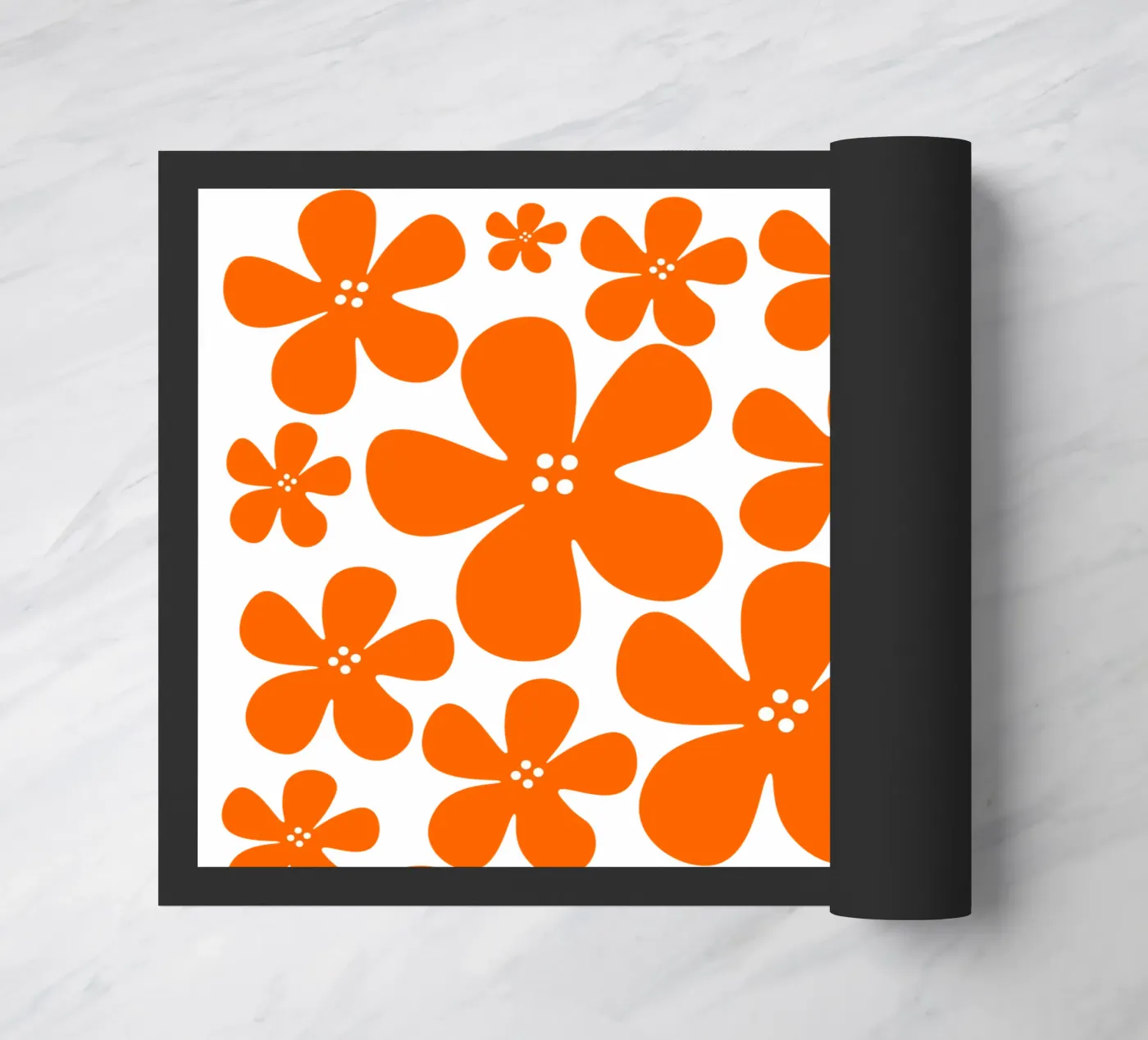 Orange flowers pattern Fußmatte von baobabprintstore