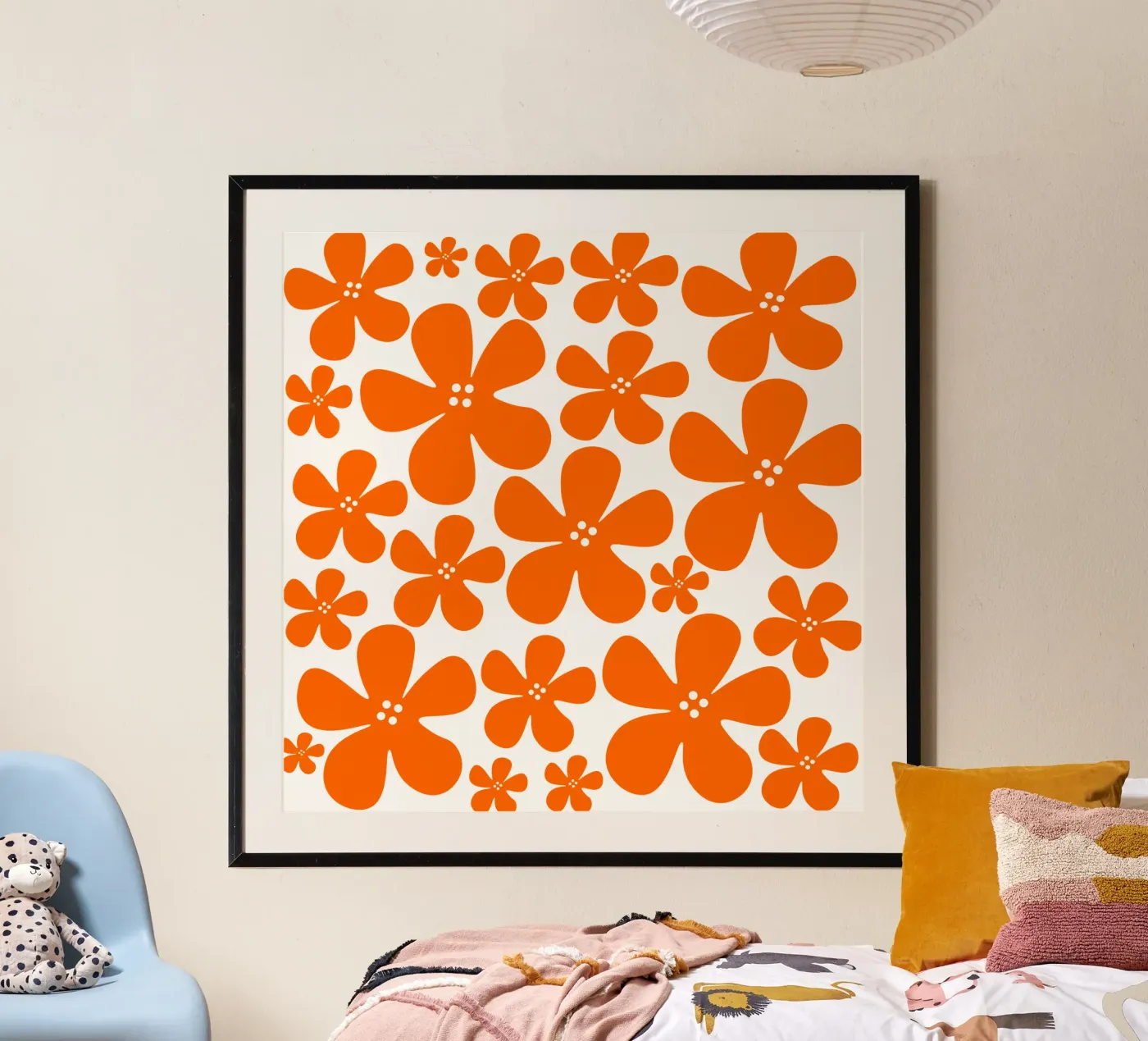 Orange flowers pattern poster van baobabprintstore