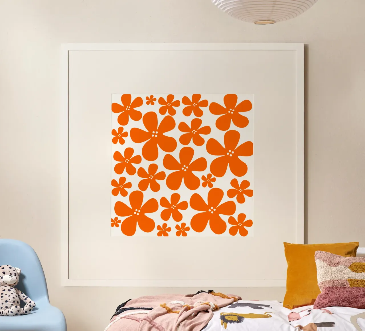 Orange flowers pattern poster van baobabprintstore