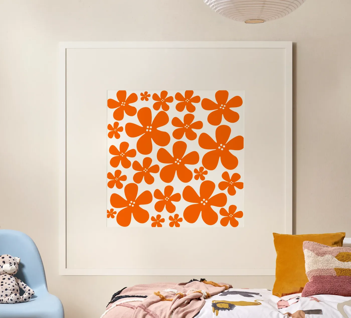 Orange flowers pattern poster van baobabprintstore