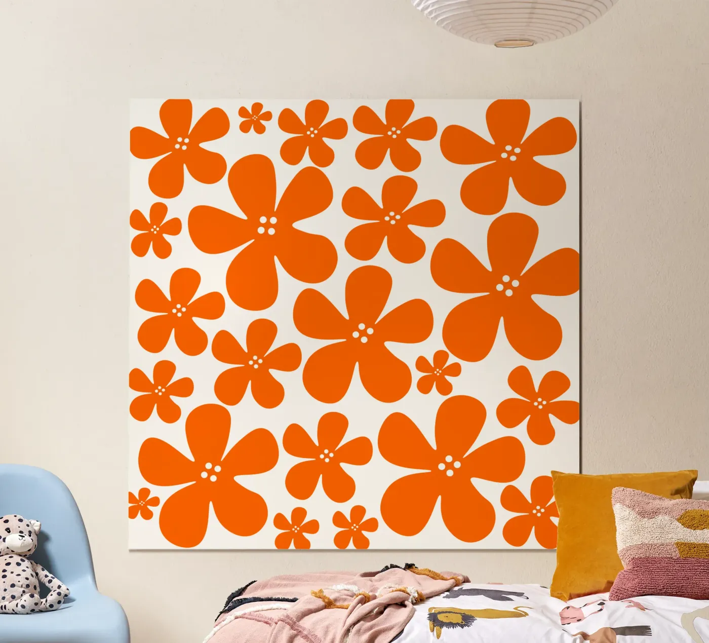 Orange flowers pattern poster van baobabprintstore