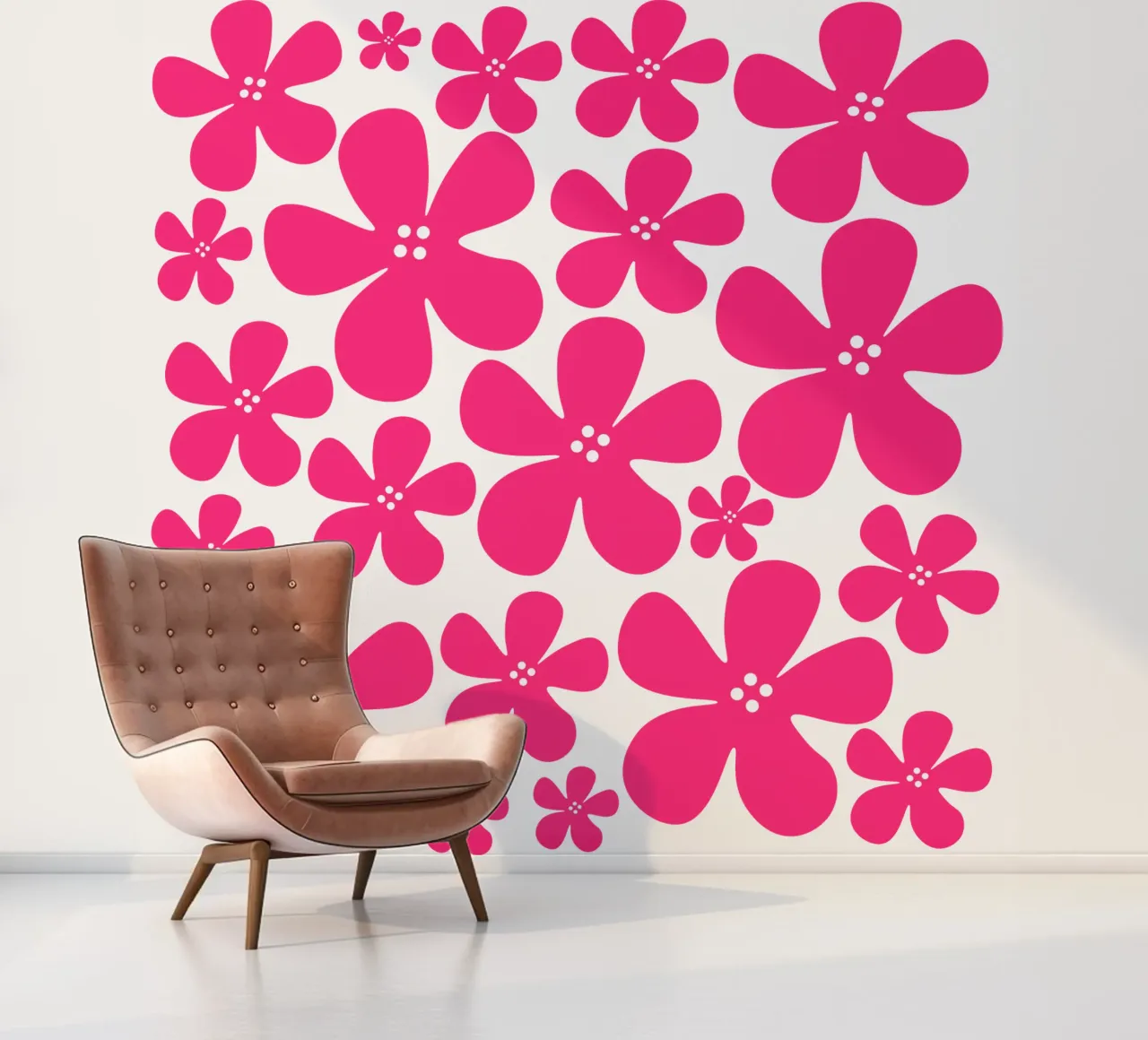 Pink flowers pattern fotobehang van baobabprintstore