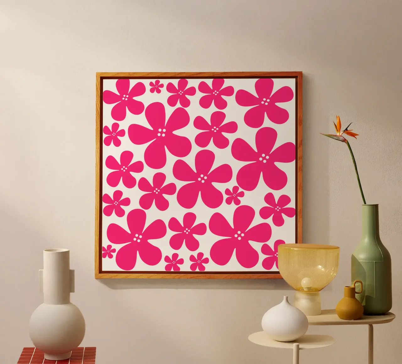 Pink flowers pattern acrylic glass by baobabprintstore
