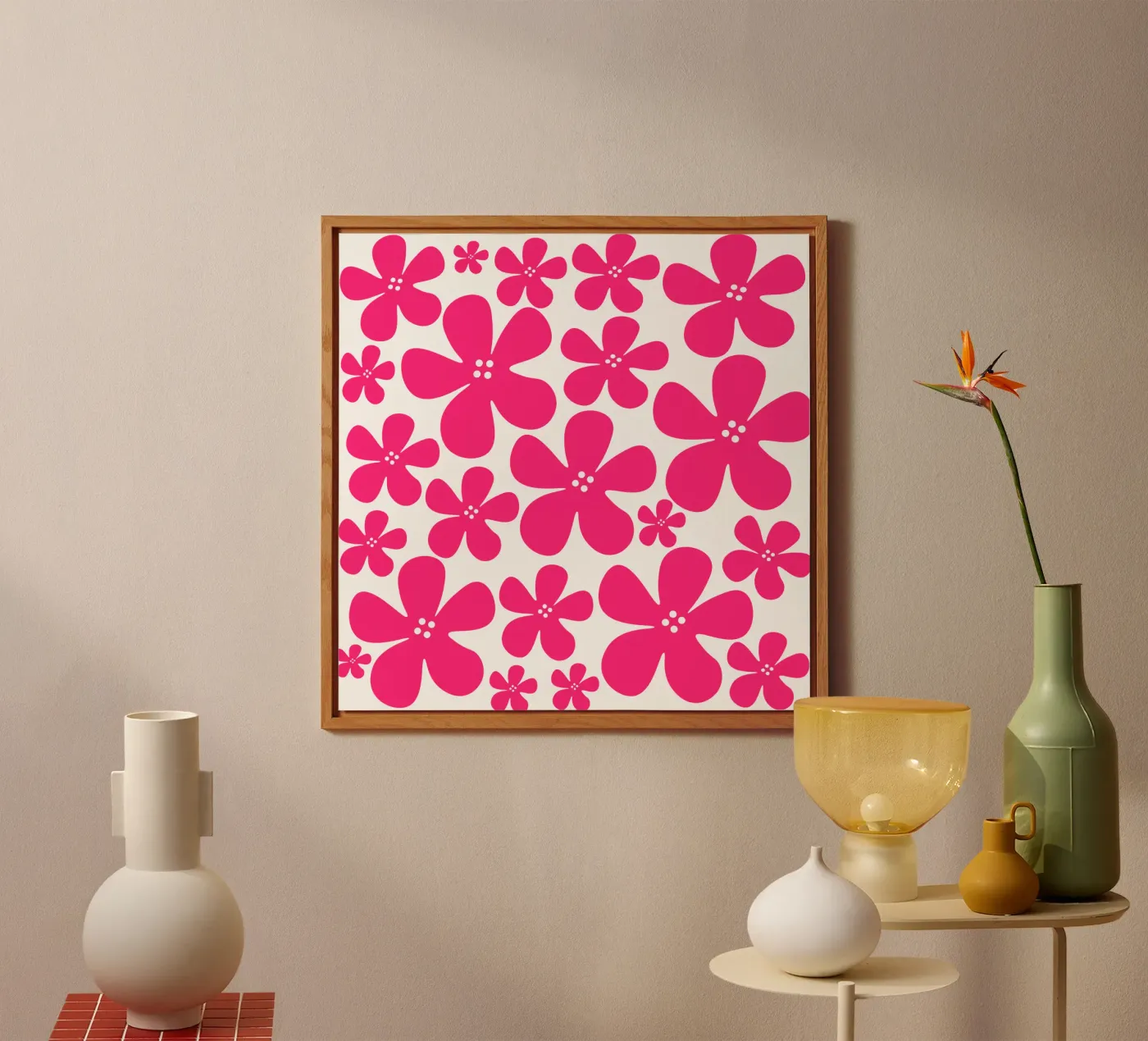 Pink flowers pattern pannello forex da baobabprintstore