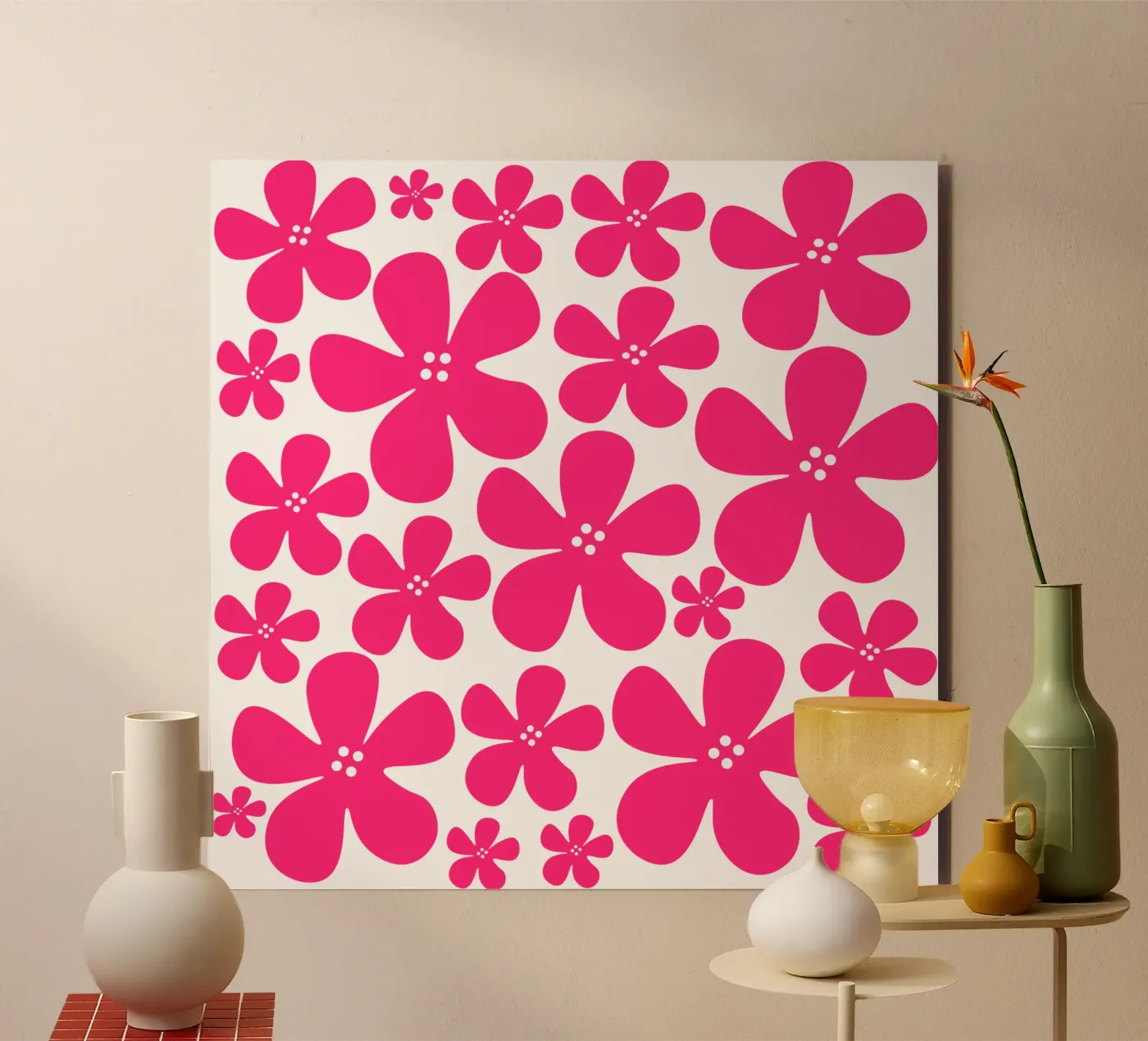 Pink flowers pattern pannello forex da baobabprintstore