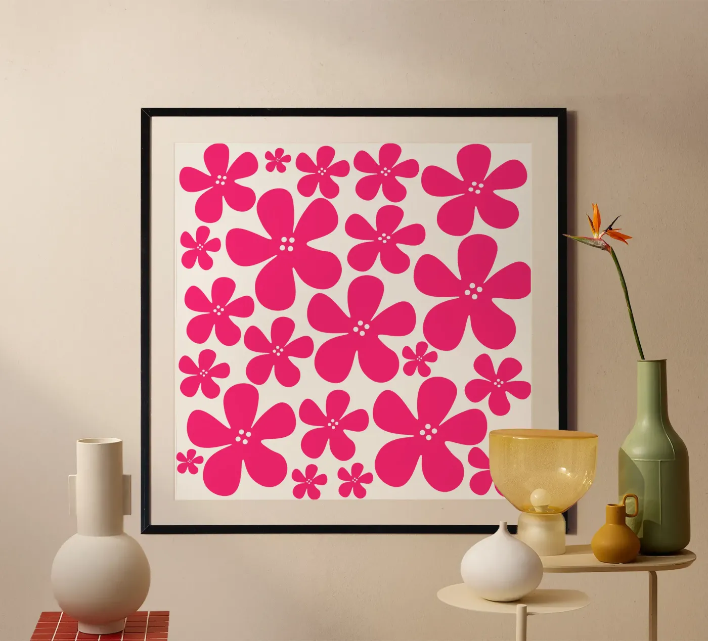 Pink flowers pattern poster by baobabprintstore