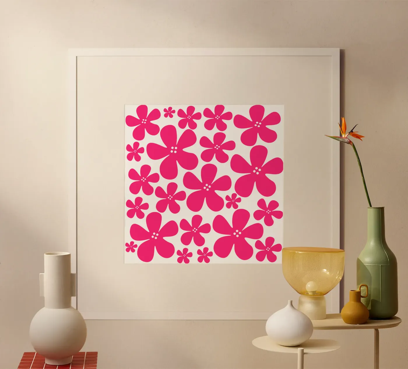 Pink flowers pattern poster da baobabprintstore