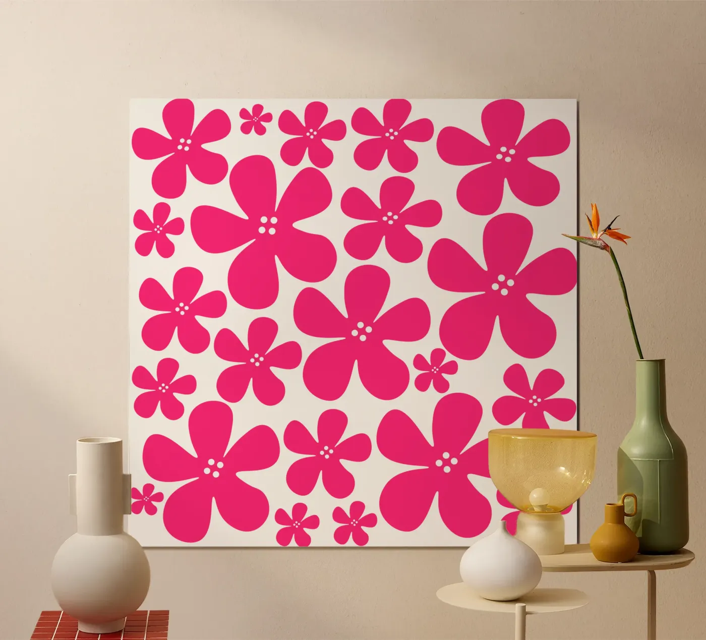 Pink flowers pattern poster da baobabprintstore