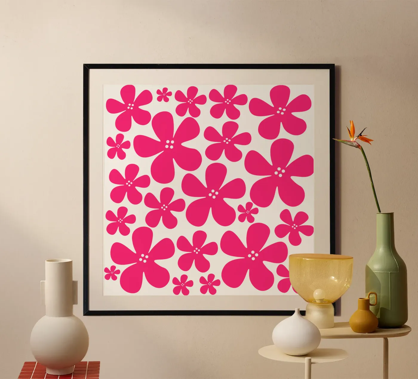 Pink flowers pattern poster da baobabprintstore