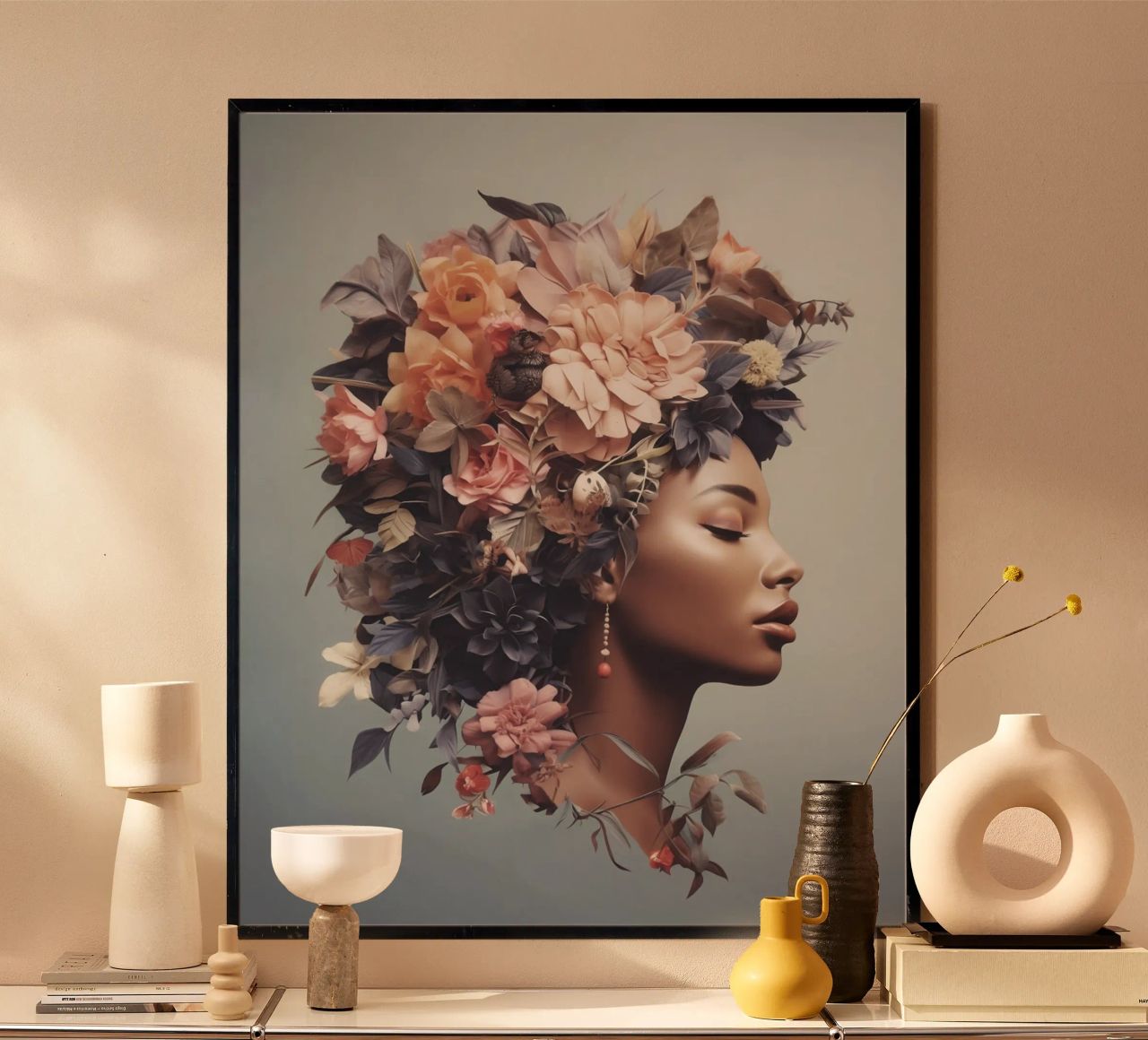 Flowery Beauty-Woman poster by Carinaprint